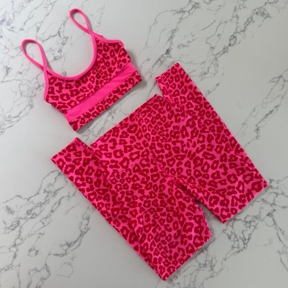Beach Riot Pants - Beach Riot Ayla Legging & Eva Top Ribbed Workout SET - Love Leopard - Size XS/S